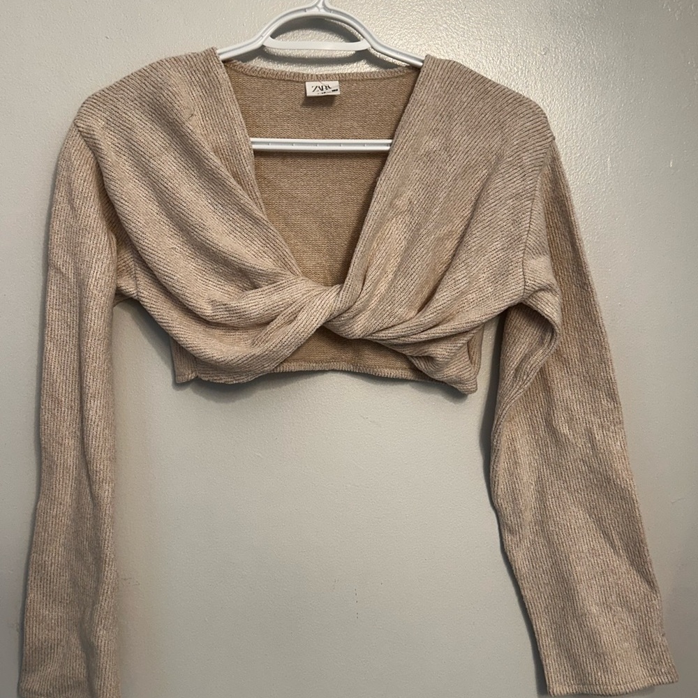 Zara Beige Twist Front Crop Top
